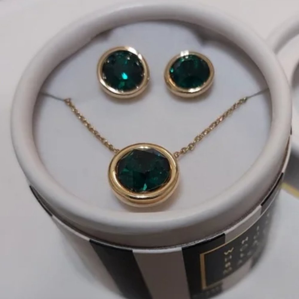 WHBM Emerald Earrings and Necklace Set